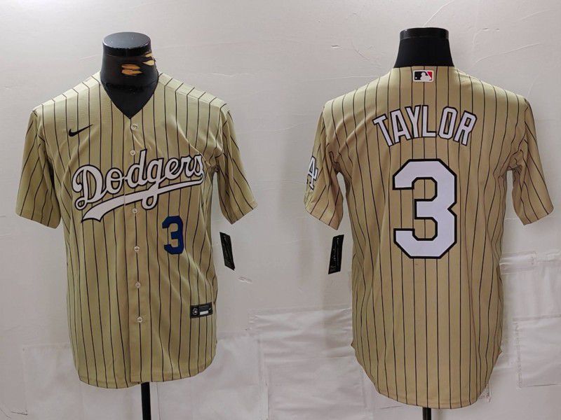 Men Los Angeles Dodgers #3 Taylor yellow Stripe Game 2024 Nike MLB Jersey style 4